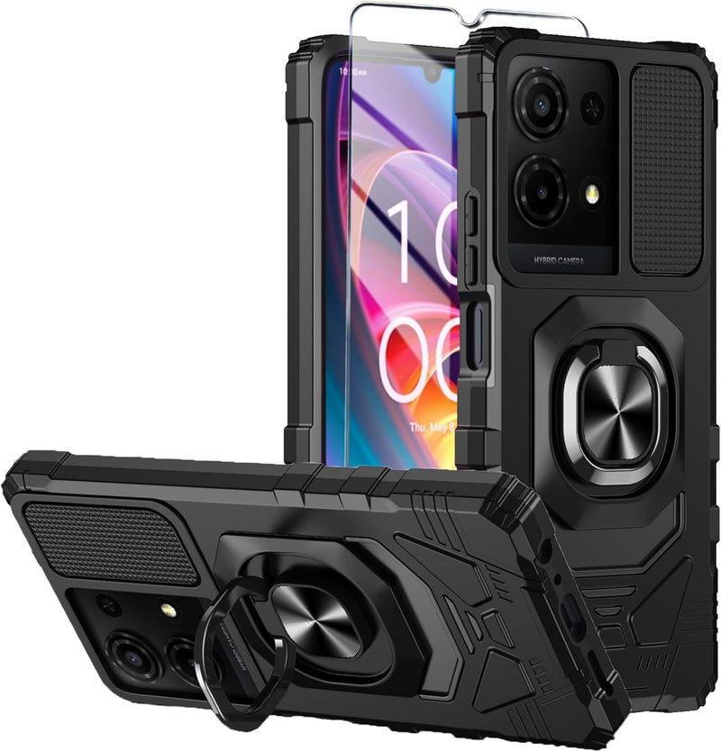 Mocotto for TCL K32/K33 5G 2025 Phone Case with Tempered Glass Screen Protector,Military Grade Shockproof Protective Cover,with Ring Kickstand (Black) - Image 1
